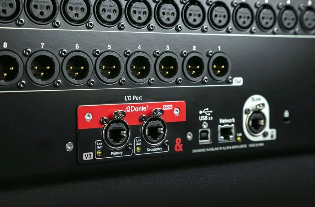 Allen and Heath SQ Dante 64x64 Network Card for SQ Mixers and AHM Processors, In Use