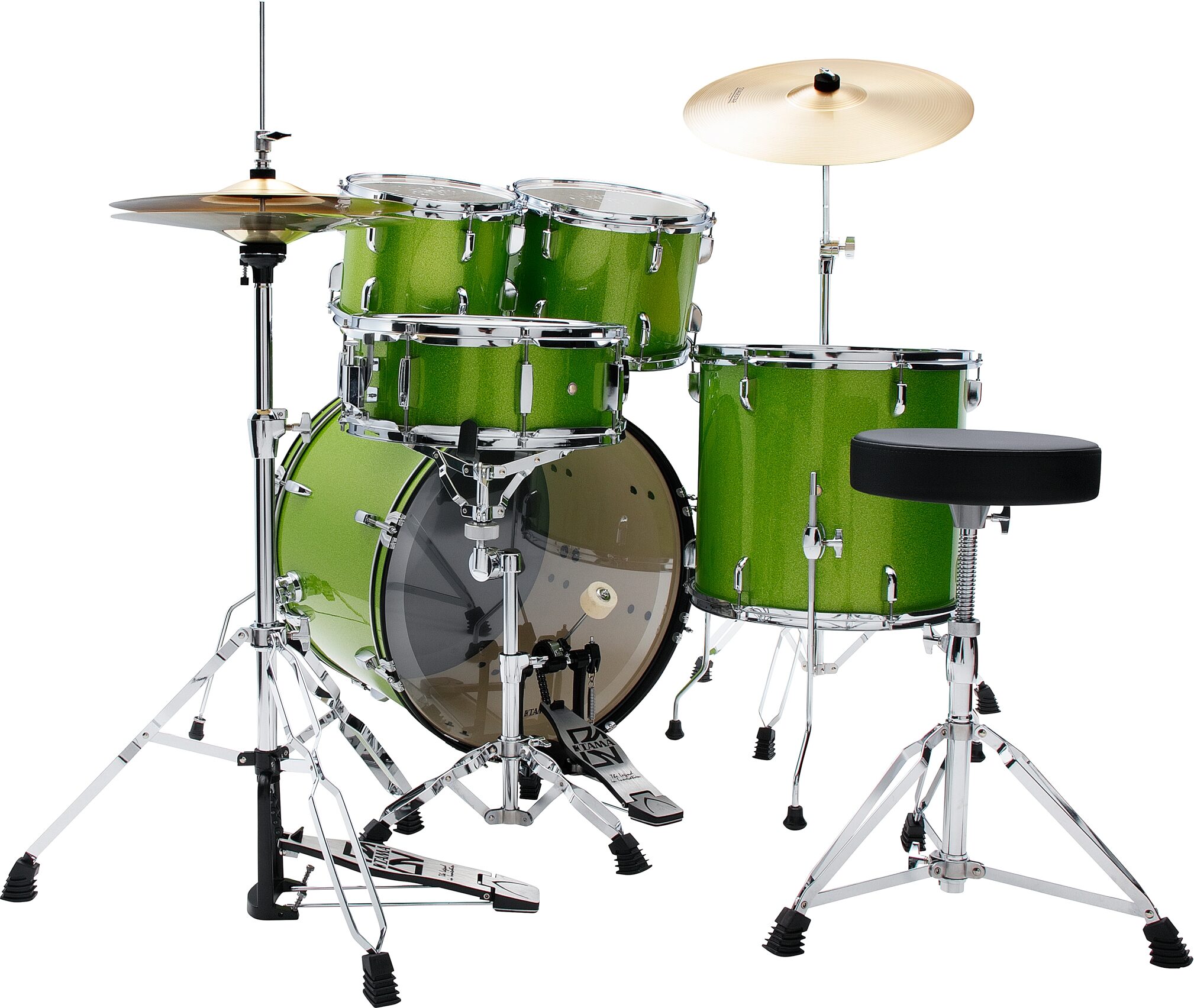 Tama Stagestar Complete 5-Piece Drum Set, Lime Green Sparkle, Action Position Back