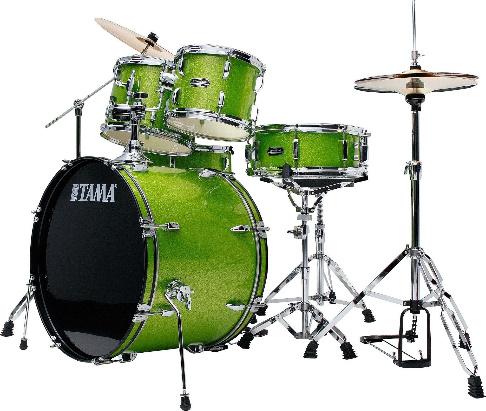 Tama Stagestar Complete 5-Piece Drum Set, Lime Green Sparkle, Action Position Back