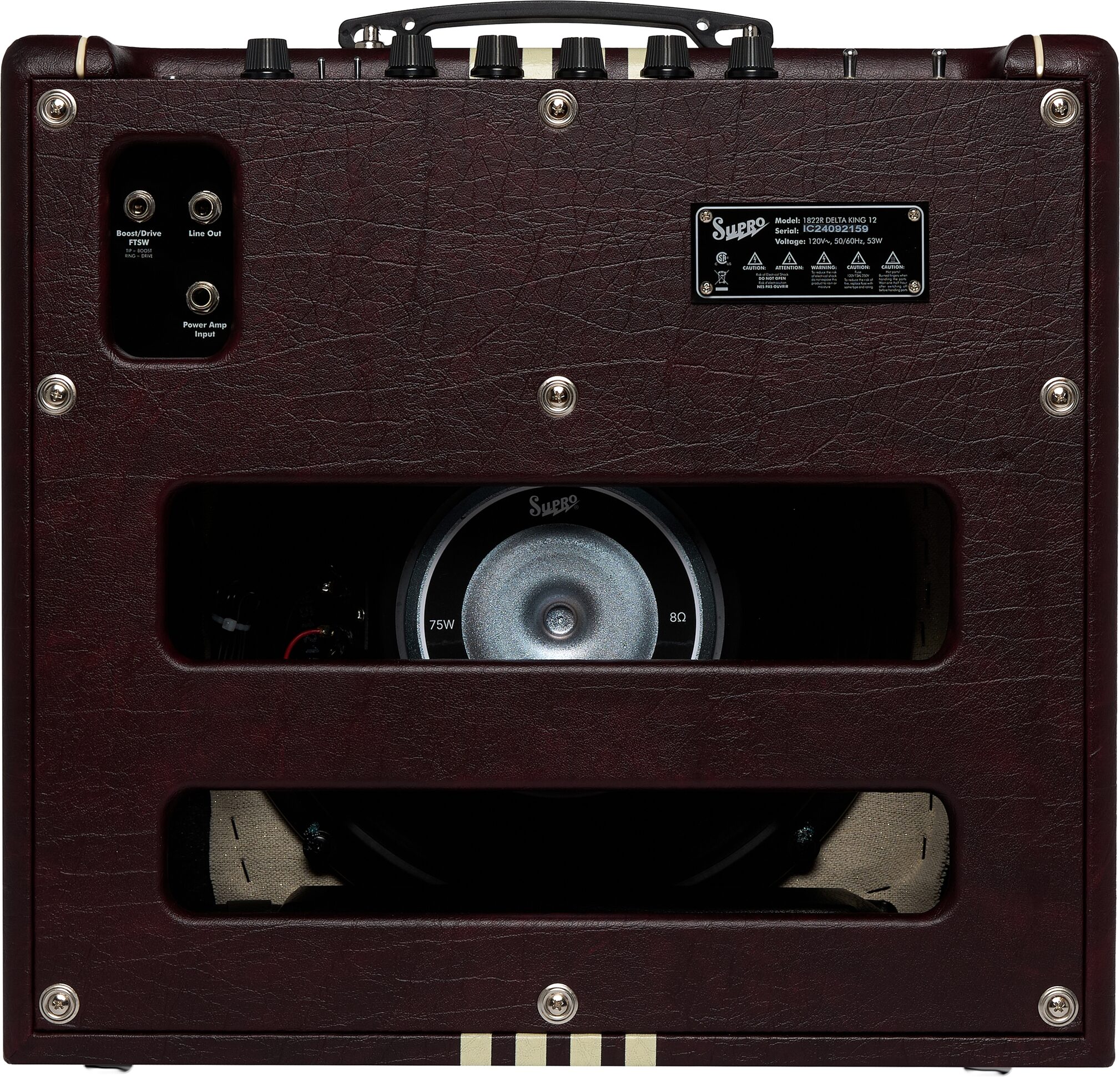 Supro Delta King 12 Guitar Combo Amplifier (15 Watts, 1x12"), Limited Edition Burgundy/Cream, Action Position Back