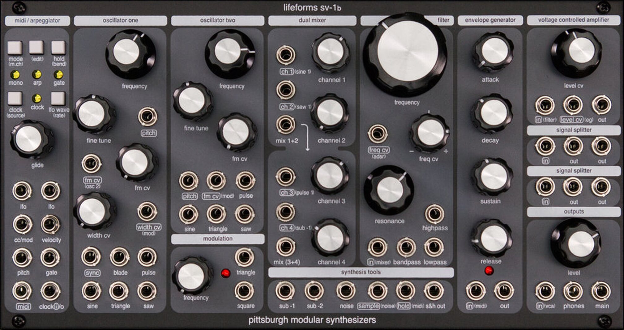 Pittsburgh Modular Lifeforms SV-1b Analog Monophonic Synthesizer, Action Position Back