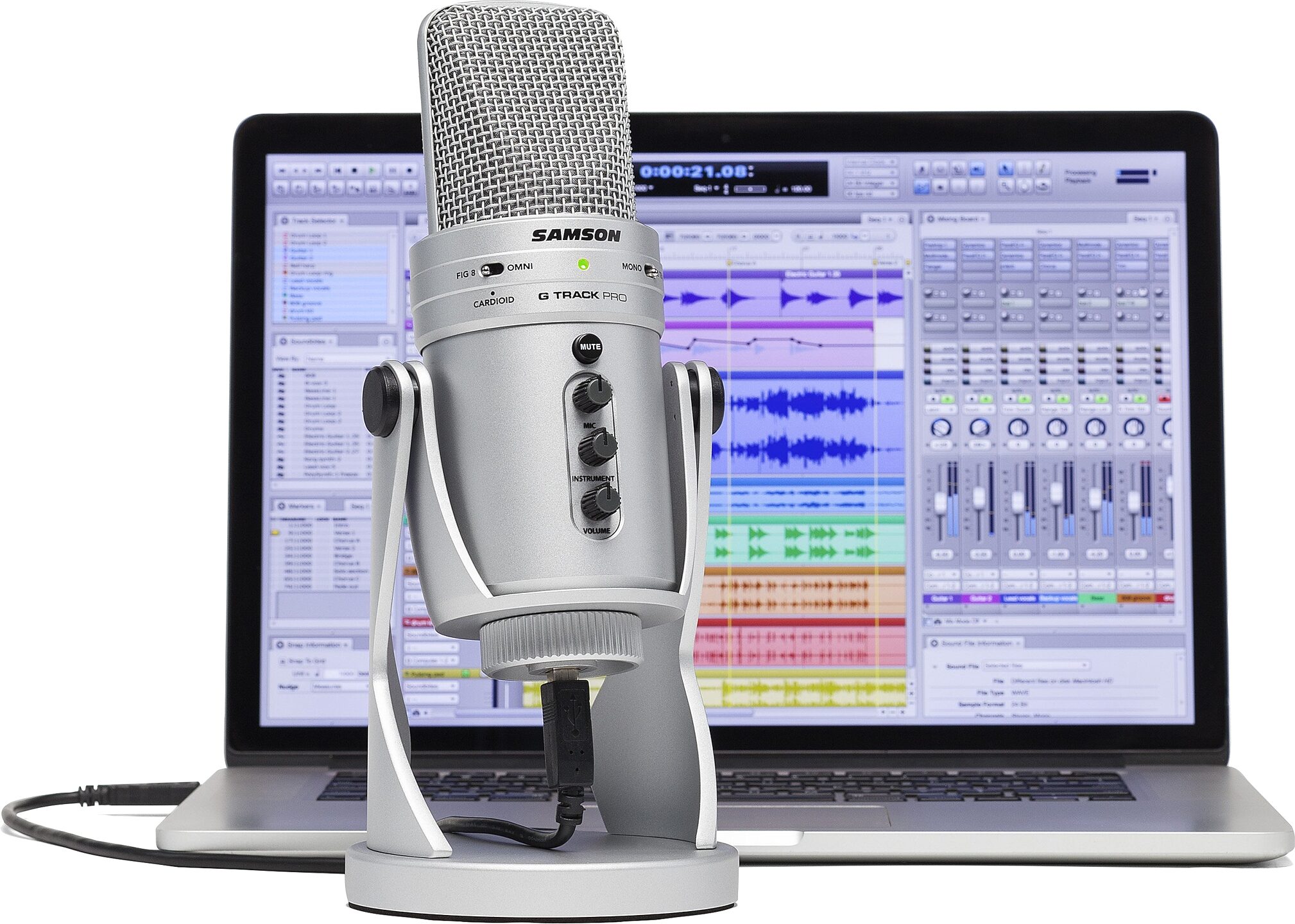 Samson G-Track Pro Studio USB Condenser Microphone, Silver, Action Position Back