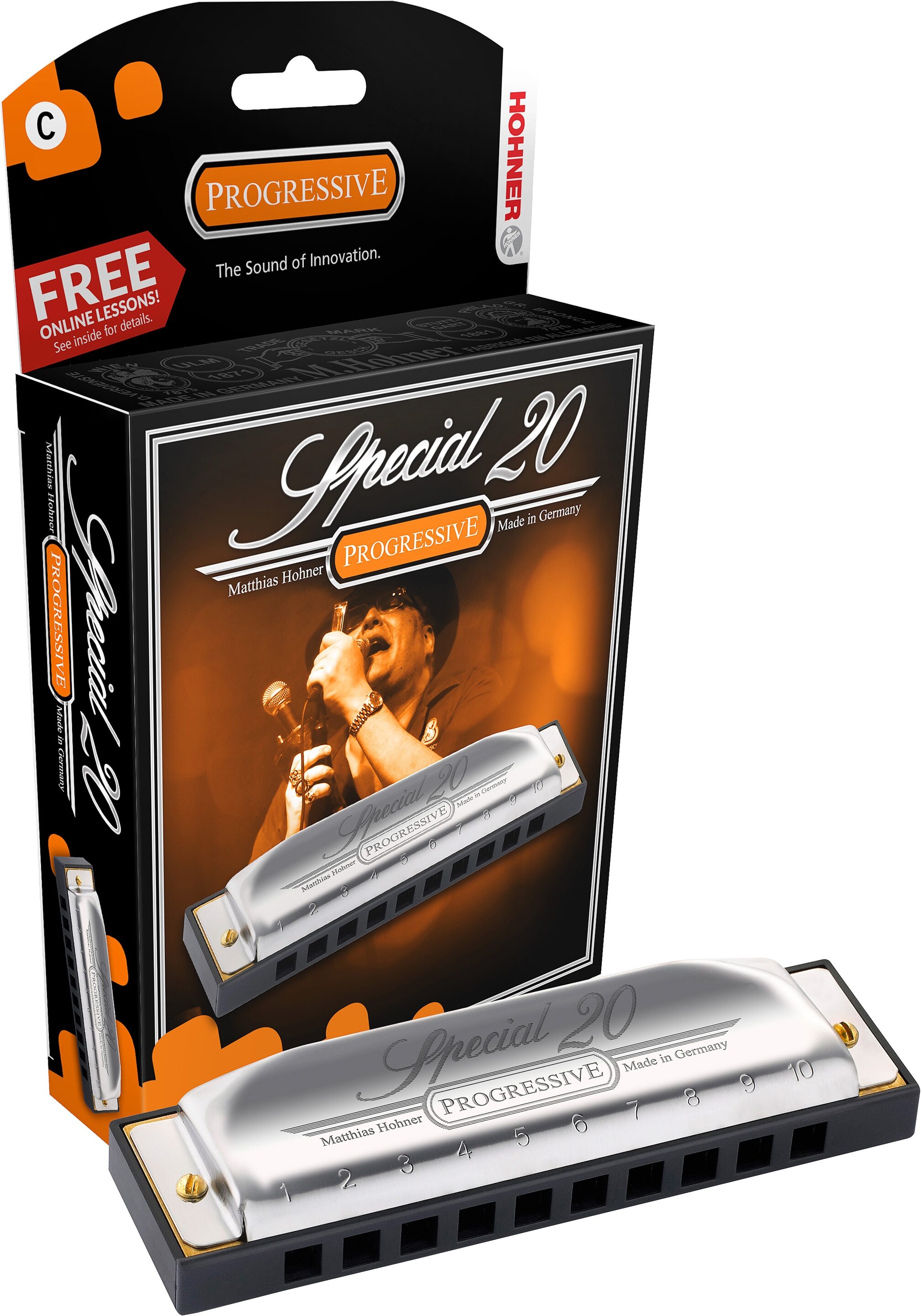 Hohner Progressive Special 20 Harmonica, Key of Bb, Country Tuning, Open Box (Like New), Action Position Back