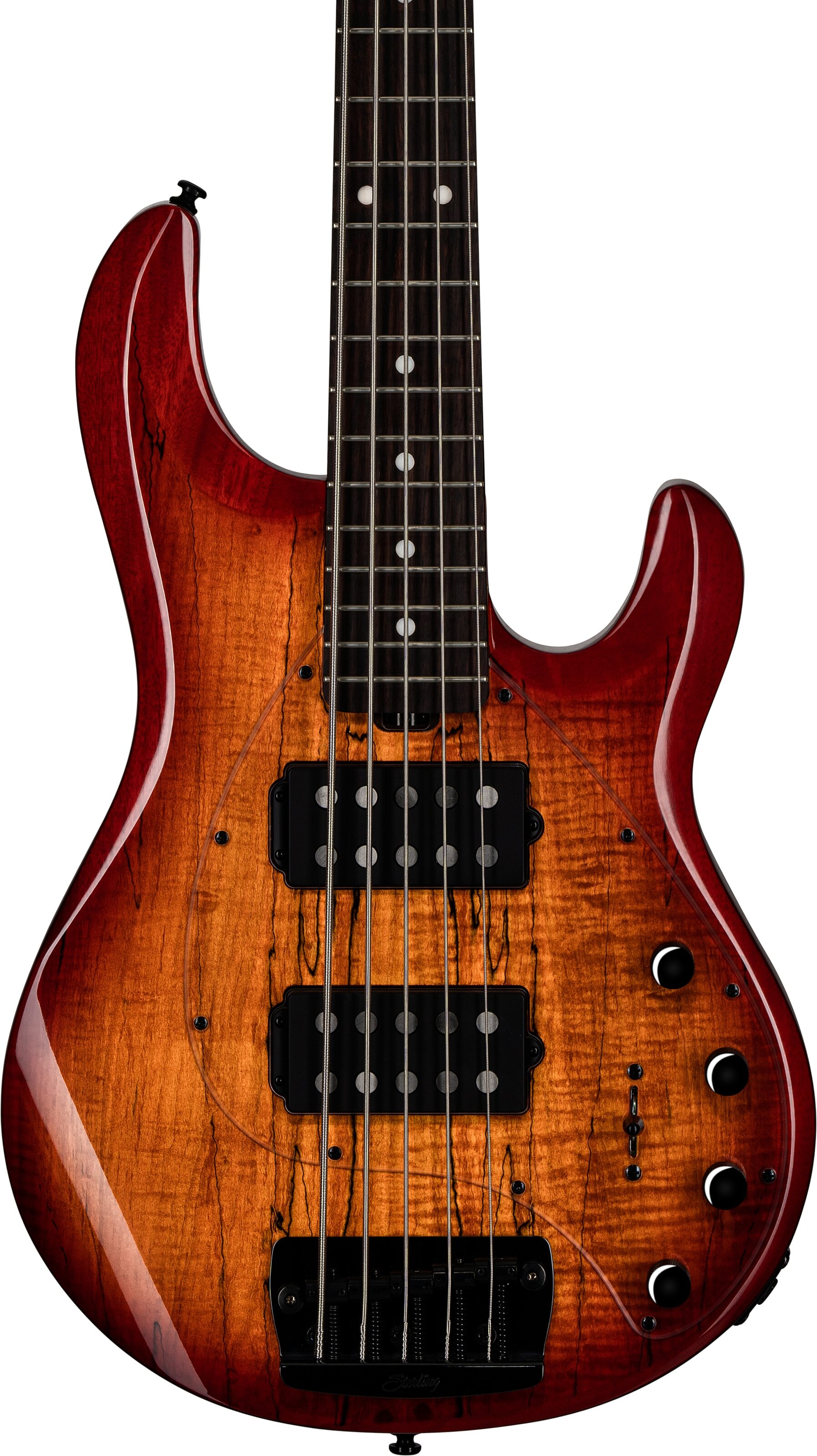 Sterling by Music Man Ray35HH Spalted Maple Electric Bass (with Gig Bag), Action Position Back
