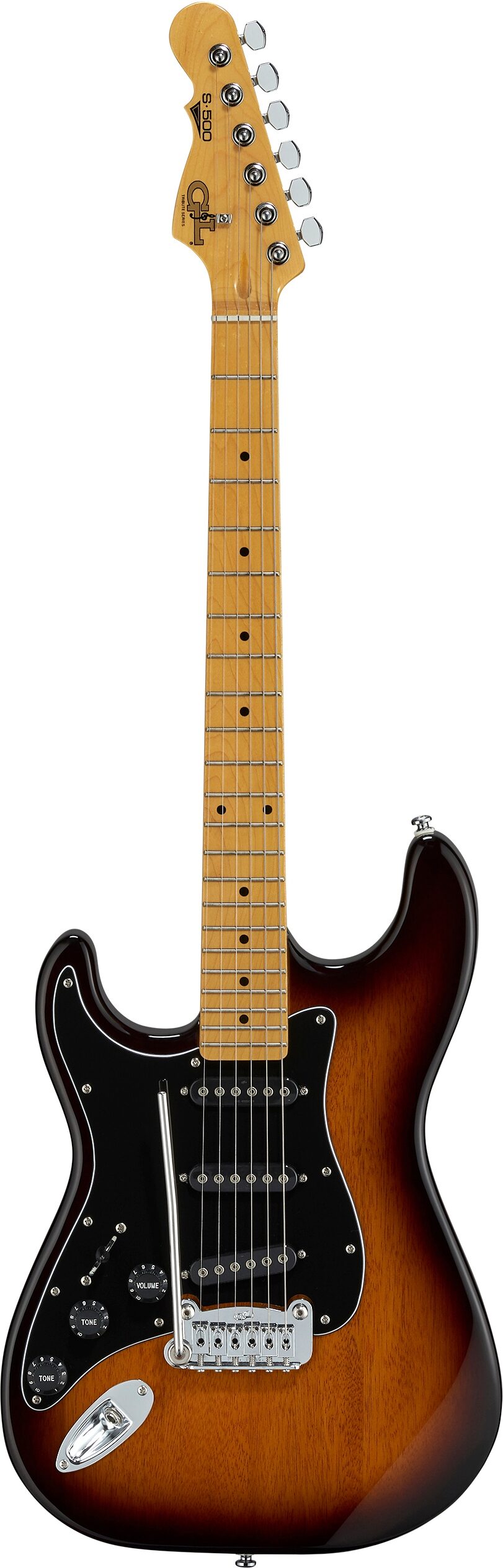 G&L Tribute S-500 Electric Guitar, Left-Handed, Tobacco Sunburst, Action Position Back