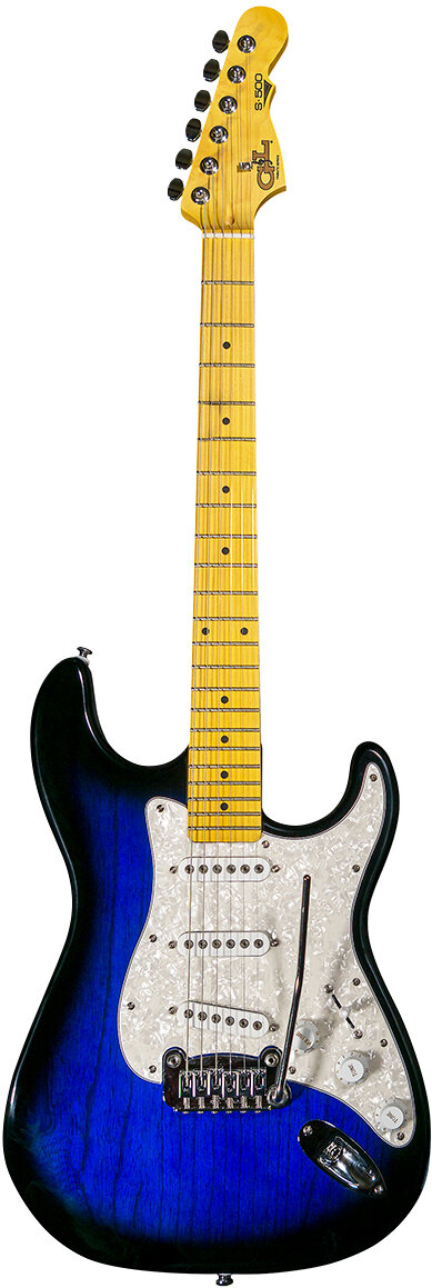 G&L Tribute S-500 Electric Guitar, Blueburst, Action Position Back