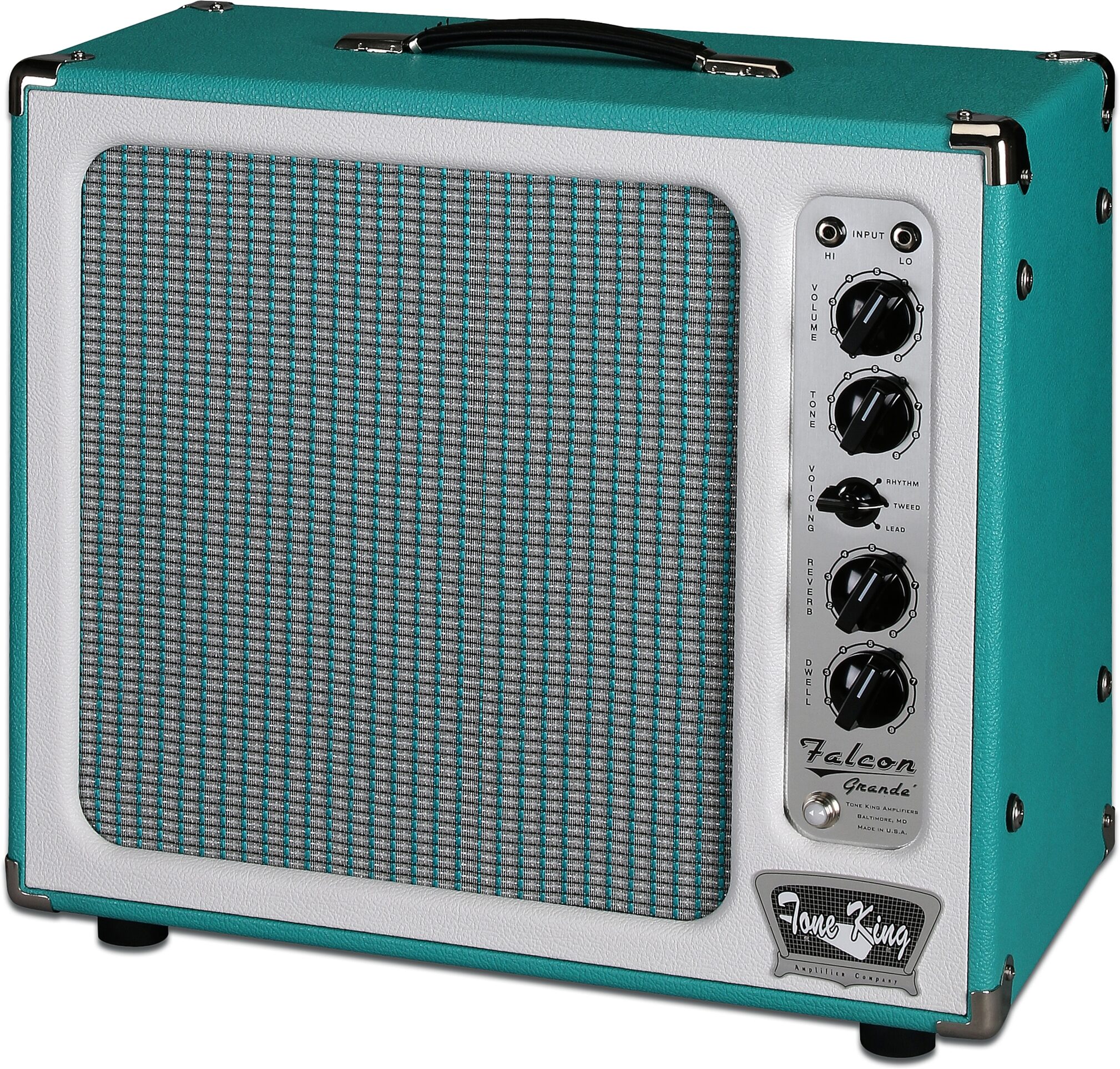 Tone King Falcon Grande Guitar Combo Amplifier (20 Watts, 1x12"), Turquoise, 20 Watts, Action Position Back