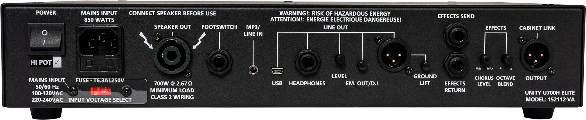 Blackstar Unity Elite U700 Bass Amplifier Head (700 Watts), Action Position Back