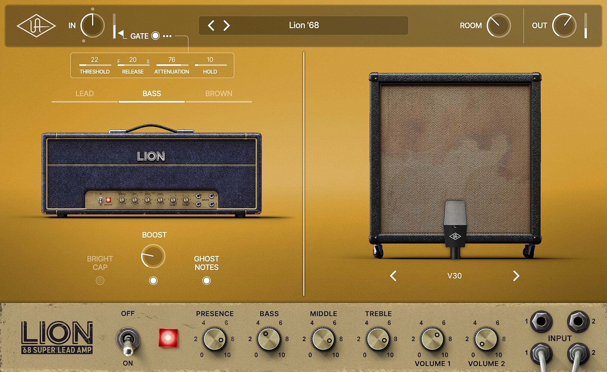Universal Audio Lion 68 Super Lead Amp Software, Digital Download, Action Position Back