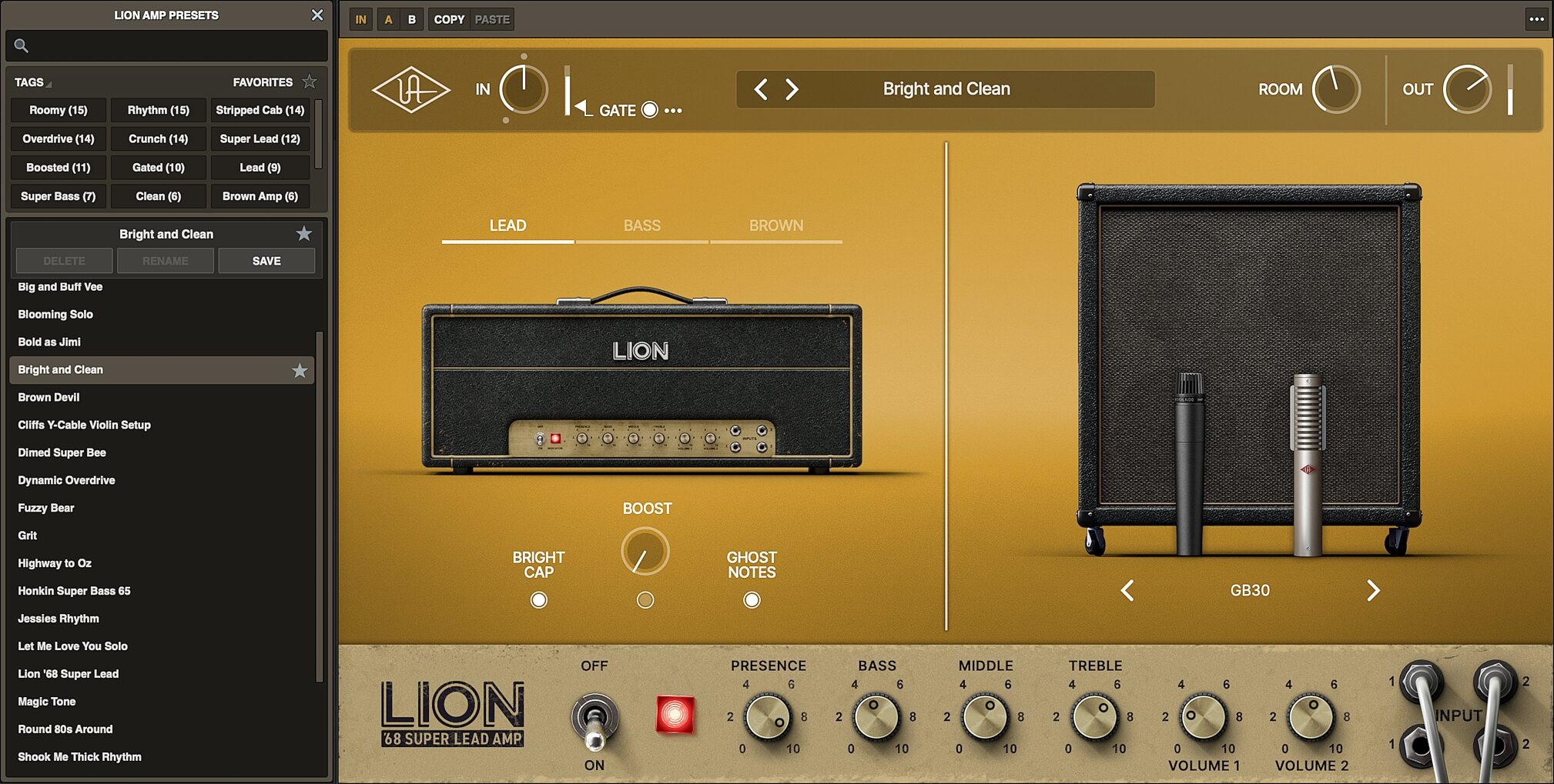 Universal Audio Lion 68 Super Lead Amp Software, Digital Download, Action Position Back