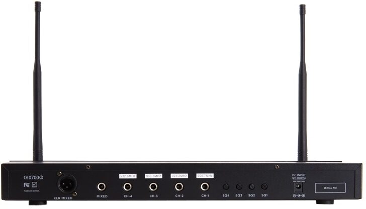Gemini UHF-04M 4-Channel Wireless Handheld Microphone System, Rear detail Back
