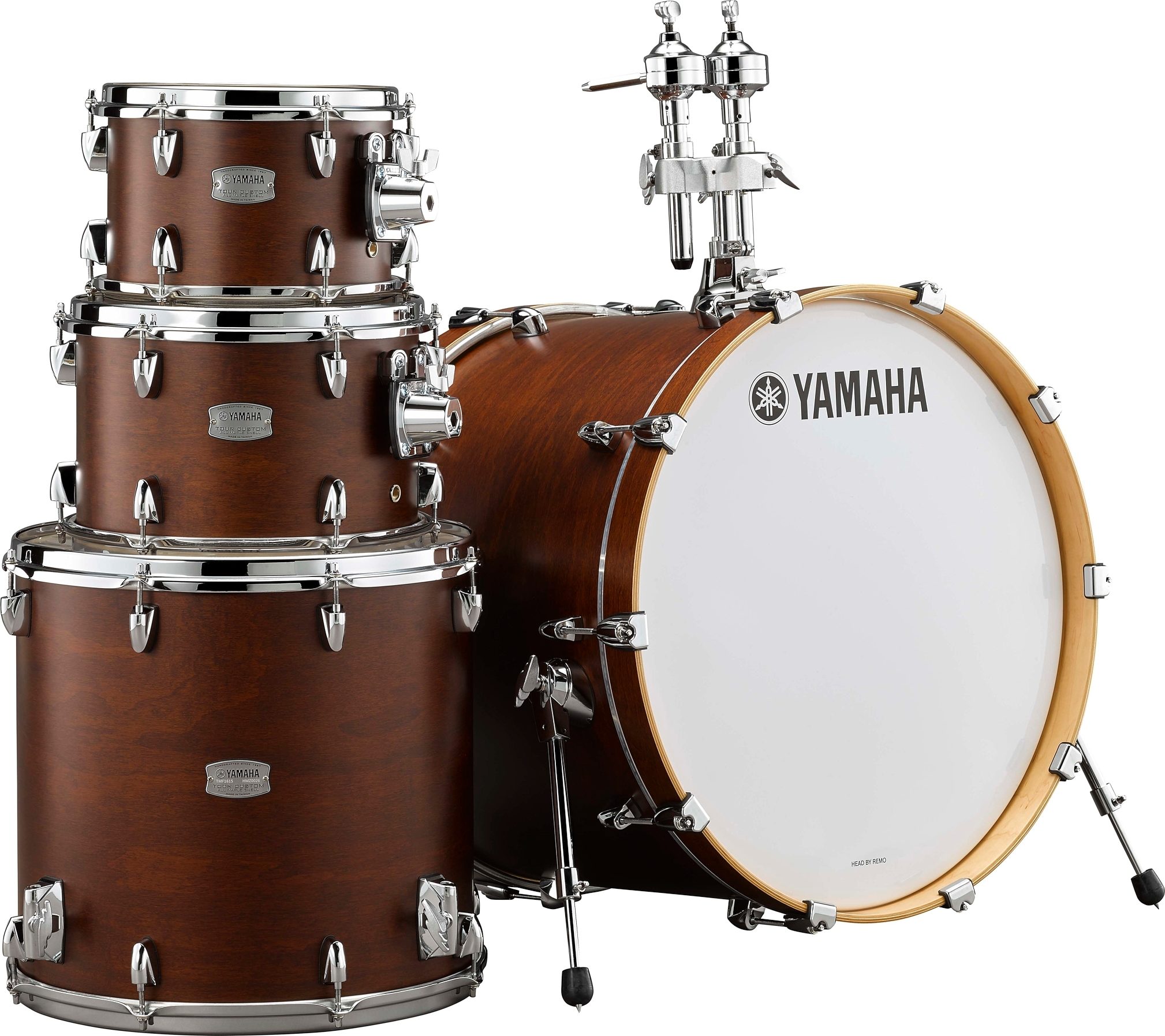 Yamaha TMP2F4 Tour Custom Maple Drum Shell Kit, 4-Piece, Chocolate Satin, Action Position Back