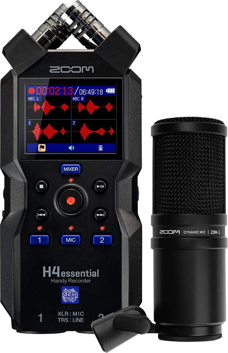 Zoom H4essential Digital Handy Recorder, With Zoom ZDM1 Broadcast Microphone, pack