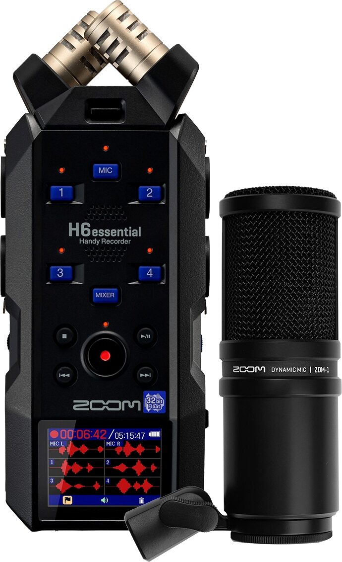 Zoom H6essential Digital Handy Recorder, With Zoom ZDM1 Broadcast Microphone, pack