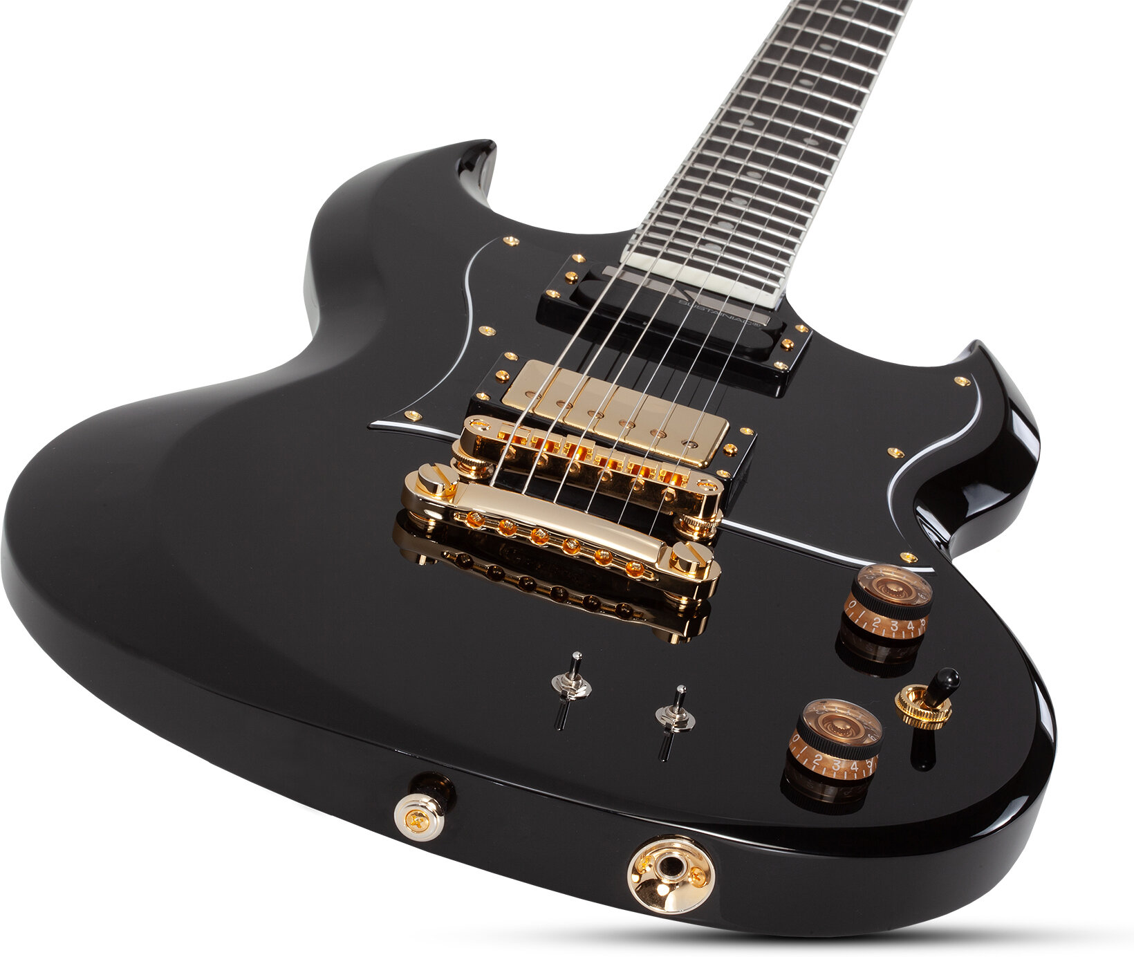 Schecter ZV-H6LLYW66D-S Zacky Vengeance Electric Guitar, Gloss Black, Action Position Back