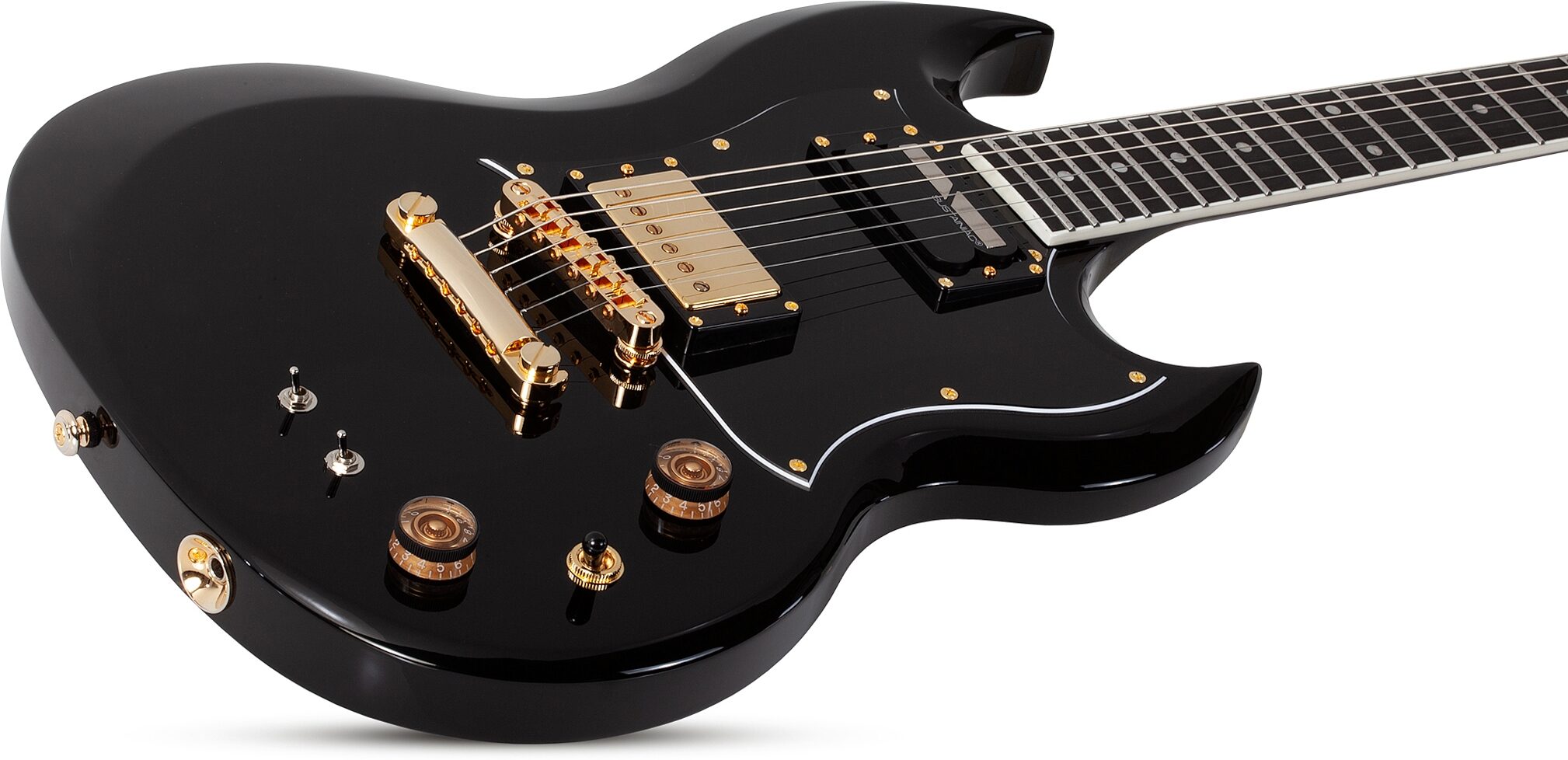 Schecter ZV-H6LLYW66D-S Zacky Vengeance Electric Guitar, Gloss Black, Action Position Back