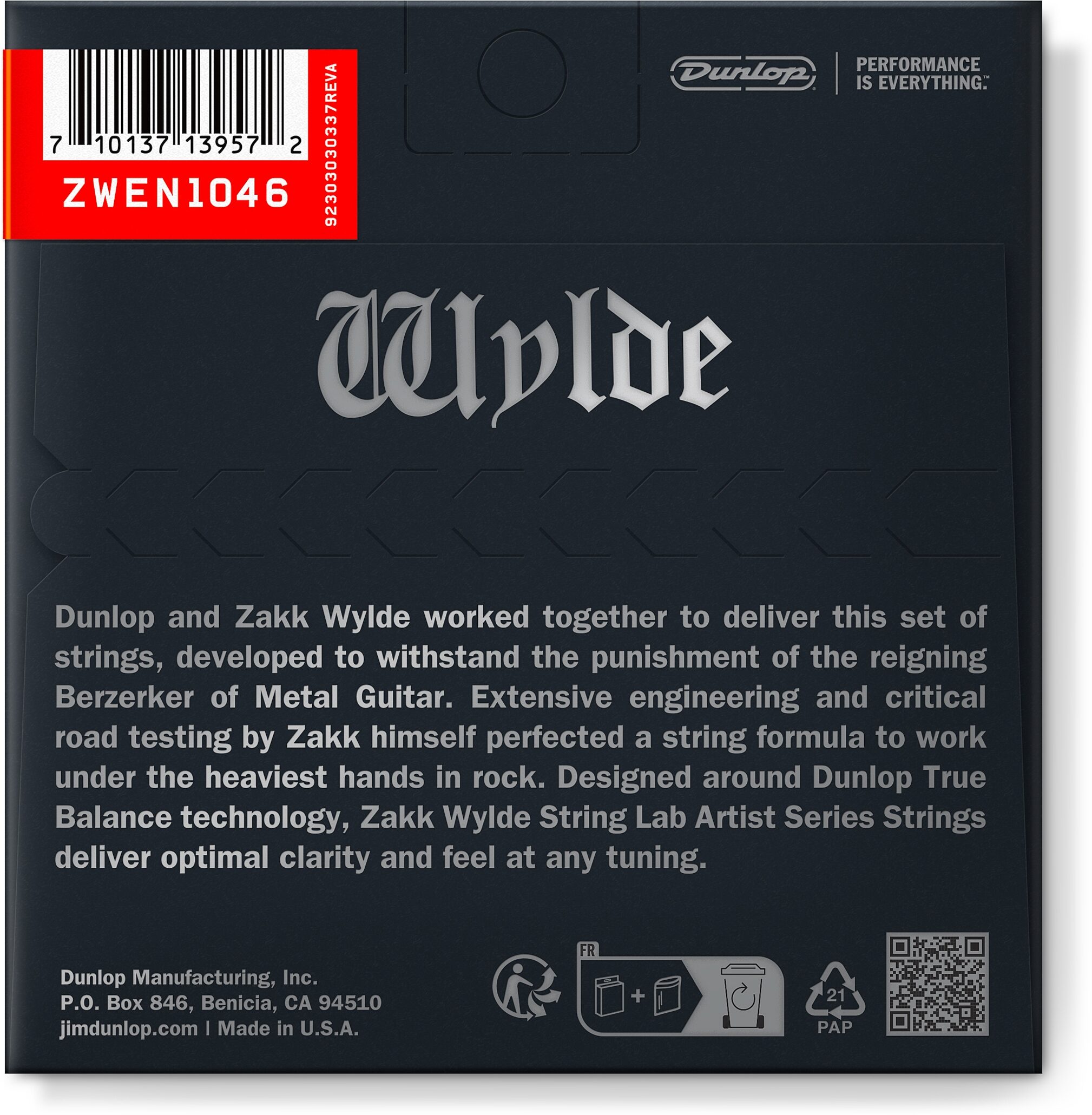 Dunlop Zakk Wylde Electric Guitar Strings, 10-46, ZWEN1046, Action Position Back