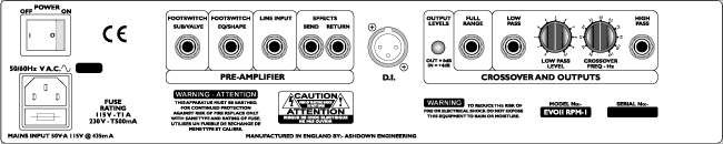 Ashdown ABMRPM EVO II Rackmount Preamp, Back Panel