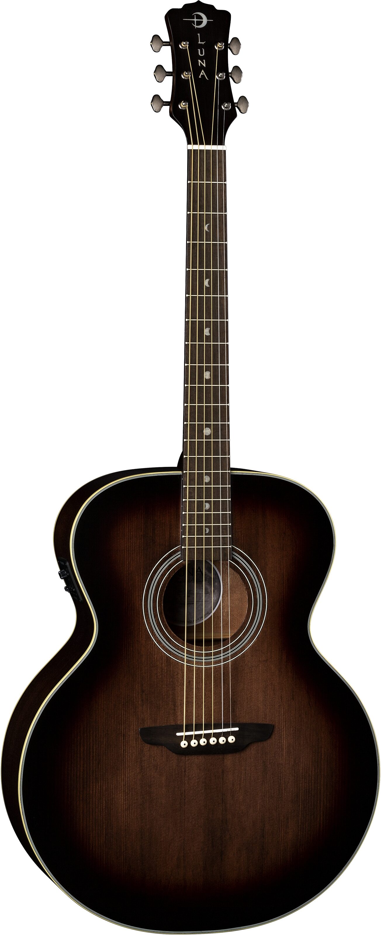 Luna Art Distressed Vintage Jumbo Acoustic-Electric Guitar, Main with head Front