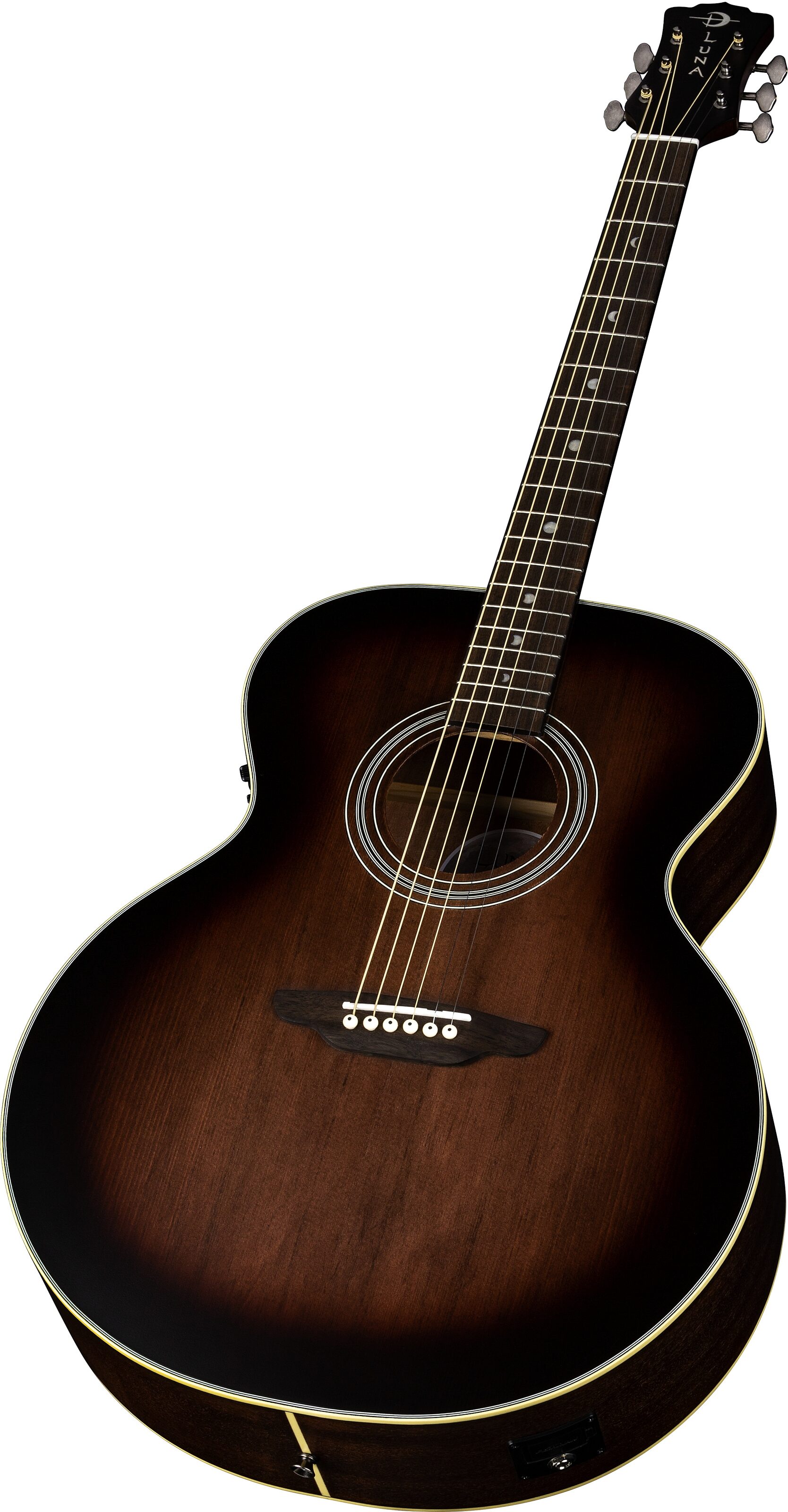 Luna Art Distressed Vintage Jumbo Acoustic-Electric Guitar, Angled with head Front