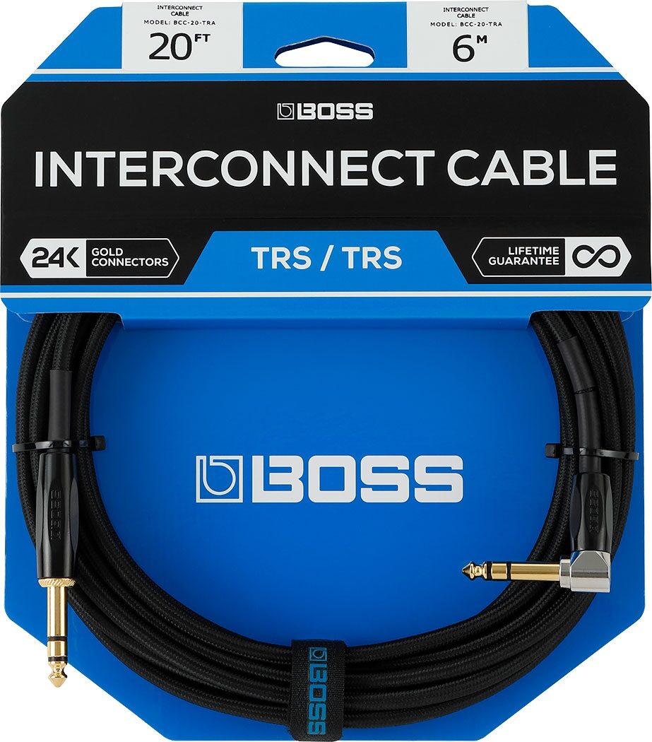 Boss BCC TRS Cable, Straight to Right Angle Plug, Action Position Front