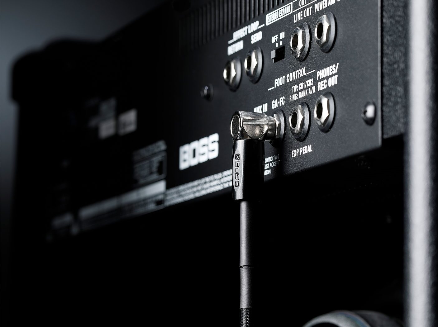 Boss BCC TRS Cable, Straight to Right Angle Plug, Action Position Front