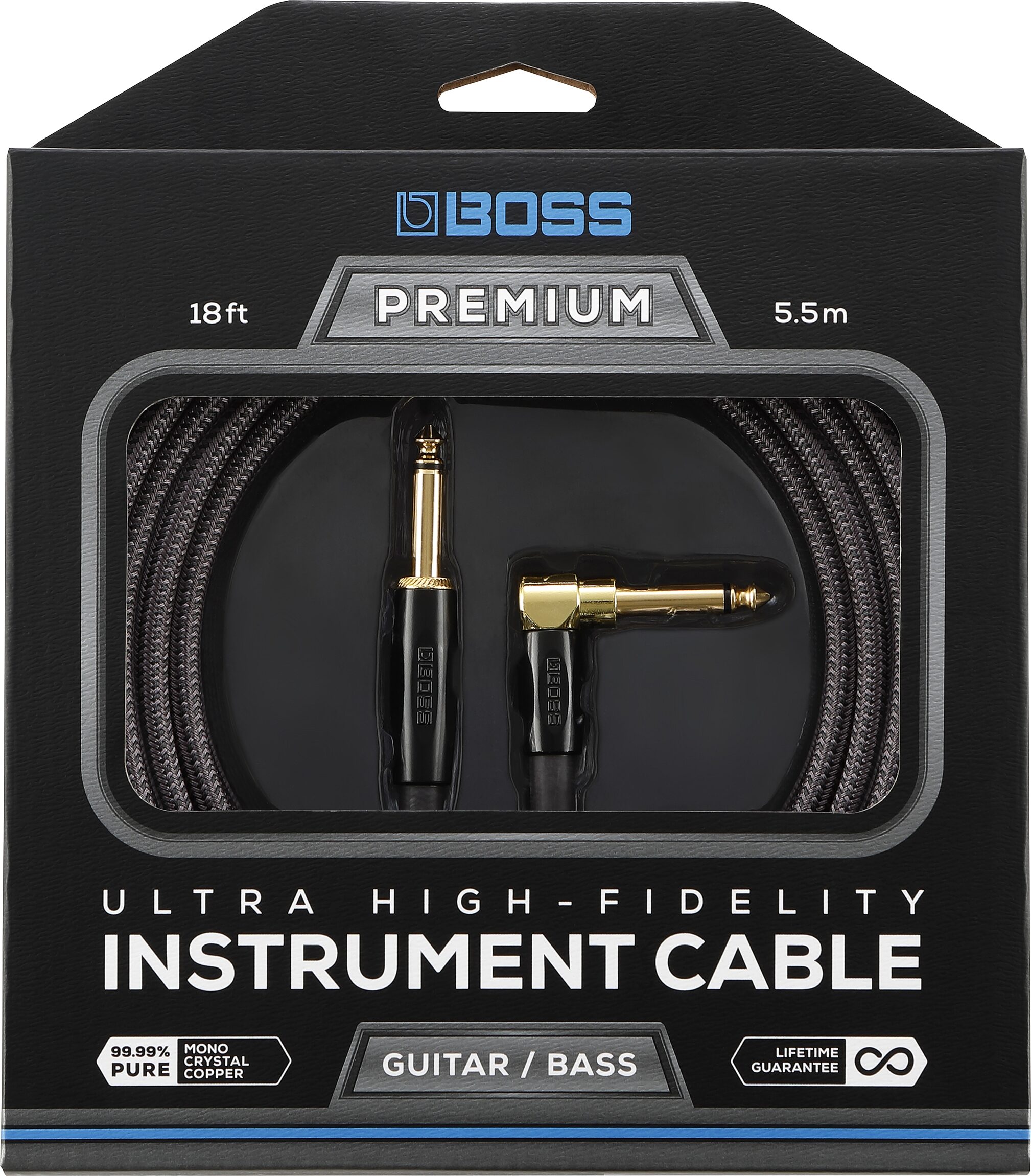 Boss Premium Straight to Angle Guitar Cable, Action Position Back