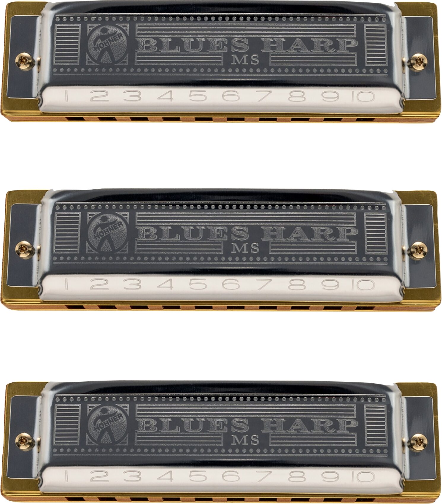 Hohner Blues Harp Harmonica, Pro Pack: Keys of C, G, A Major, Action Position Back