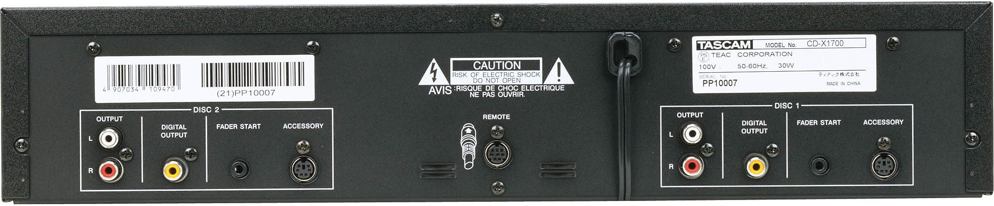 TASCAM CDX1700 Pro Dual CD Player, Back