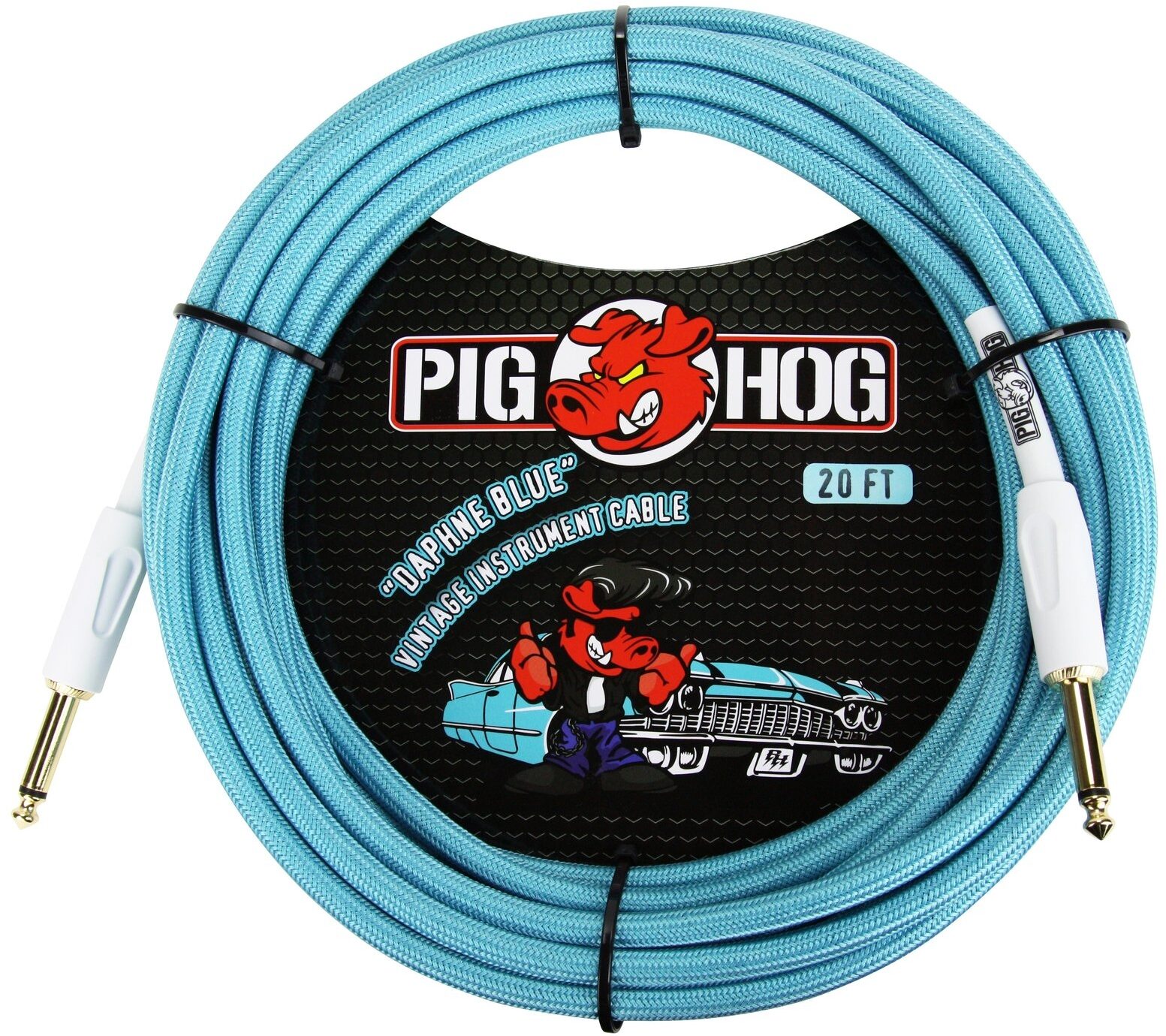 Pig Hog Vintage Series Instrument Cable, 1/4" Straight to 1/4" Straight, Daphne Blue, 20 foot, Main