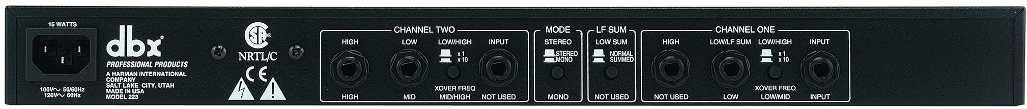 dbx 223 Stereo 2-Way, Mono 3-Way Crossover, Rear