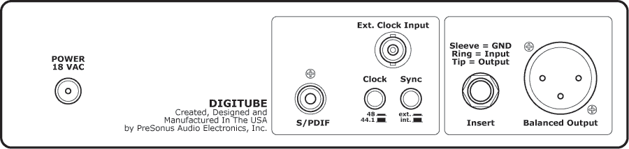 PreSonus Digitube Single Channel Tube Microphone Preamp, Diagram Back
