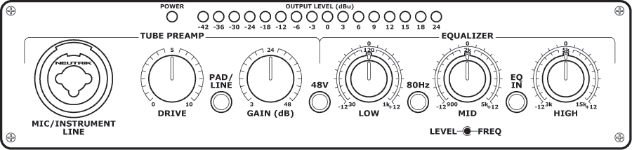 PreSonus Digitube Single Channel Tube Microphone Preamp, Diagram Front