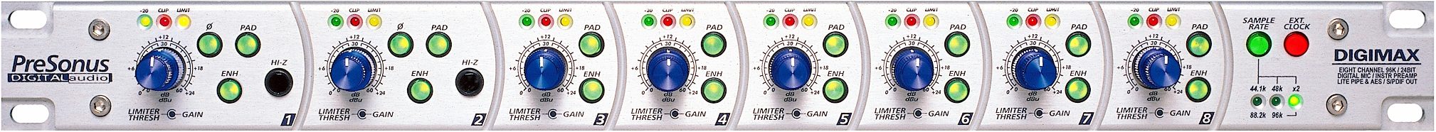 PreSonus DigiMAX 96k 8-Channel Microphone Preamp with Limiters, EQ, Digital Output, Main