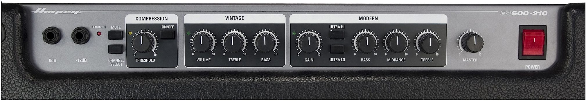 Ampeg BA600-210 Bass Combo Amplifier (600 Watts, 2x10 in.), Control Panel