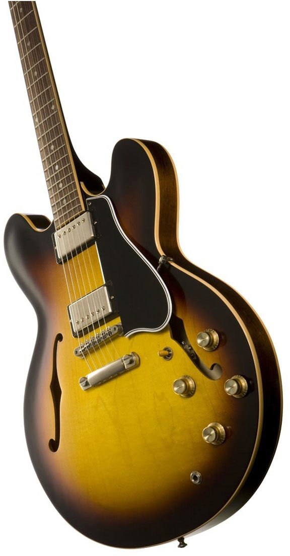 Gibson Custom Shop ES335 1960 Anniversary Electric Guitar (with Case), Antique Vintage Sunburst Closeup