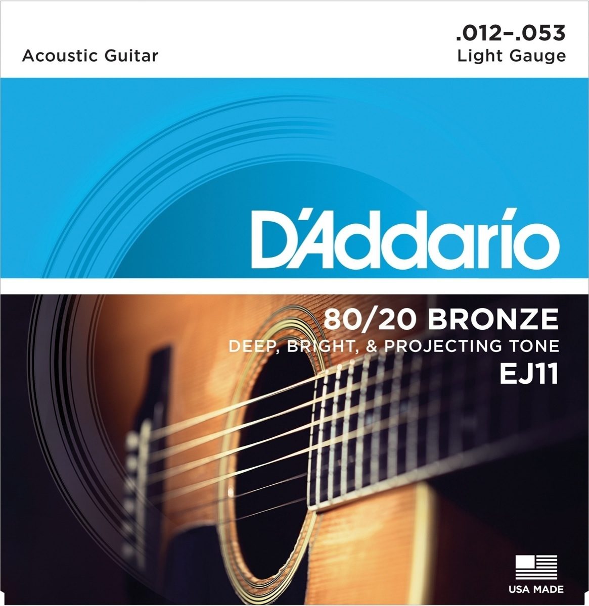 D'Addario 80/20 Bronze Acoustic Guitar Strings, Light, 12-53, EJ11, Main