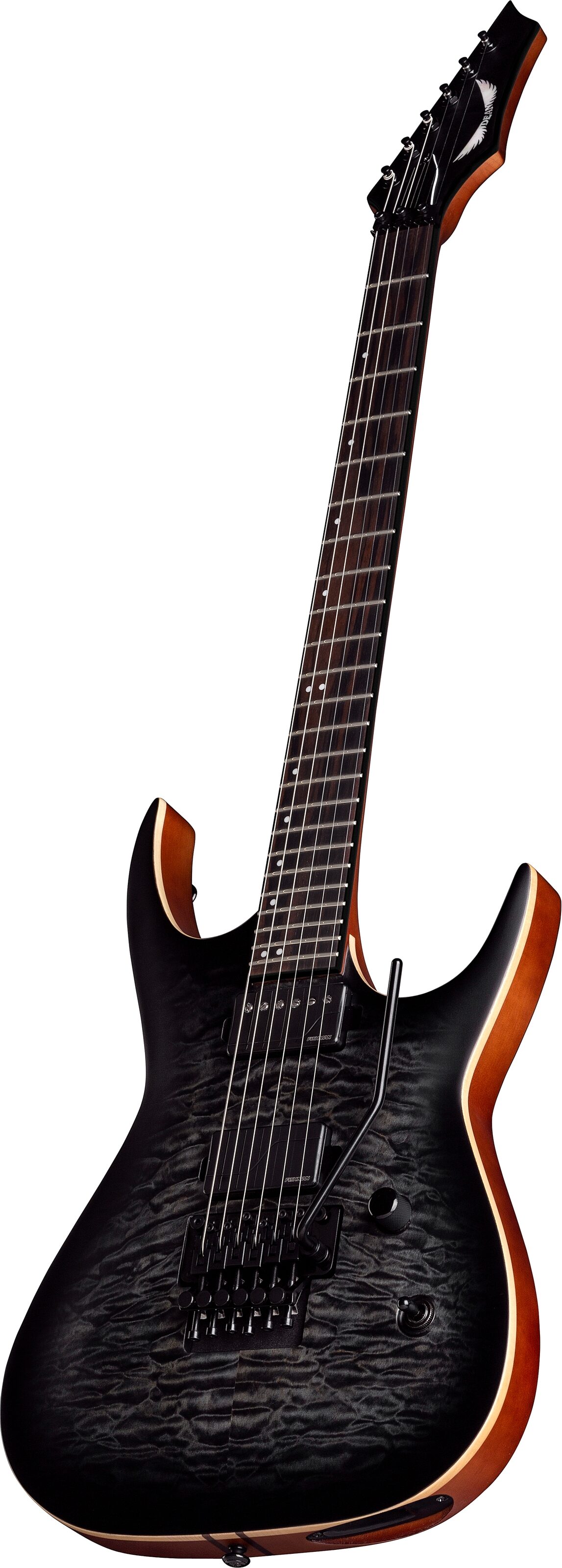 Dean Exile Select Floyd Neck-Thru Archtop SBB Electric Guitar, Angled with head Front