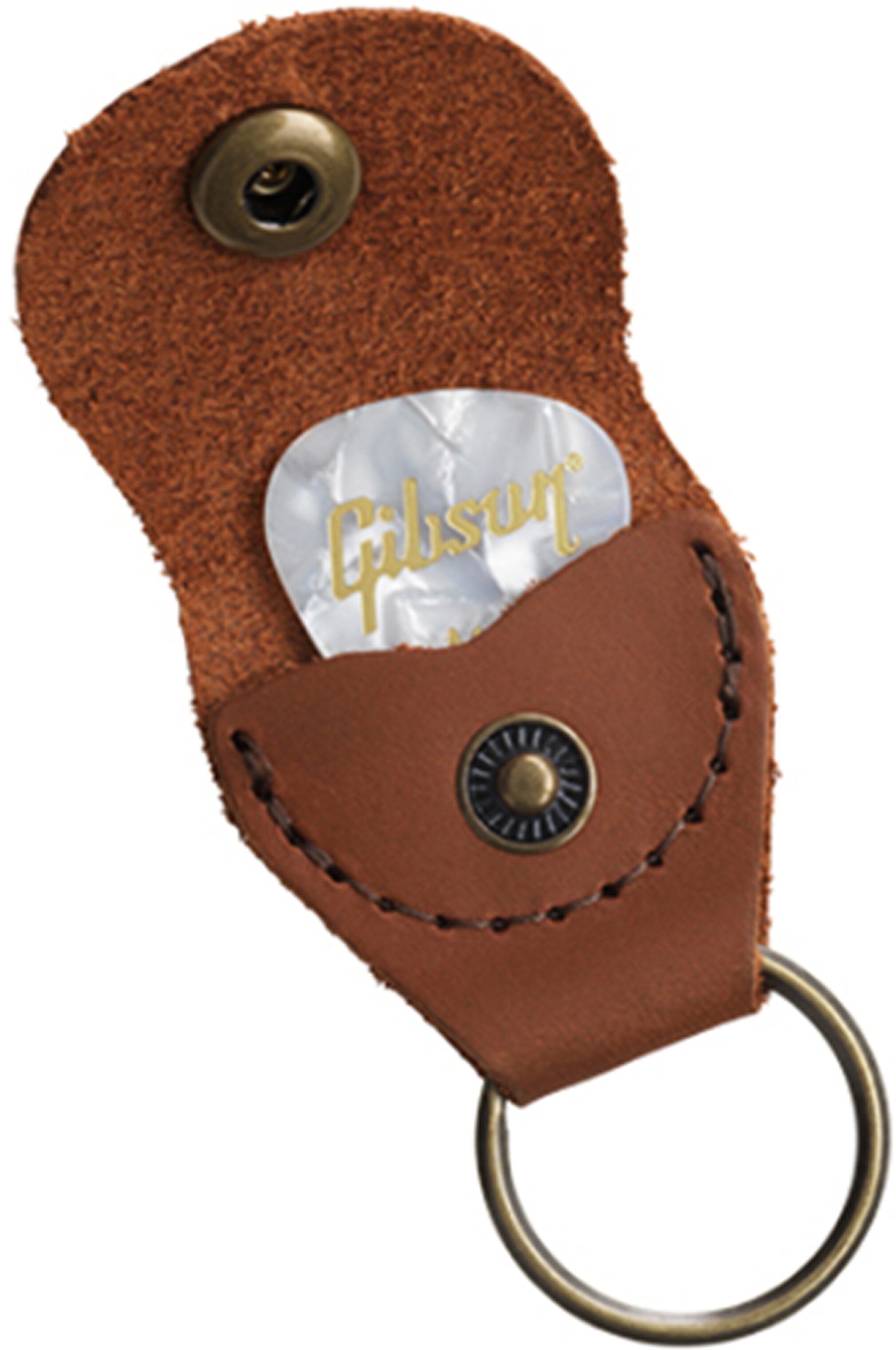 Gibson Premium Leather Pickholder Keychain, Brown, Action Position Back