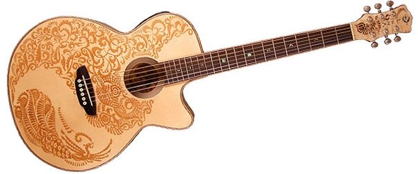 Luna Henna Paradise S Acoustic-Electric Guitar, On Side