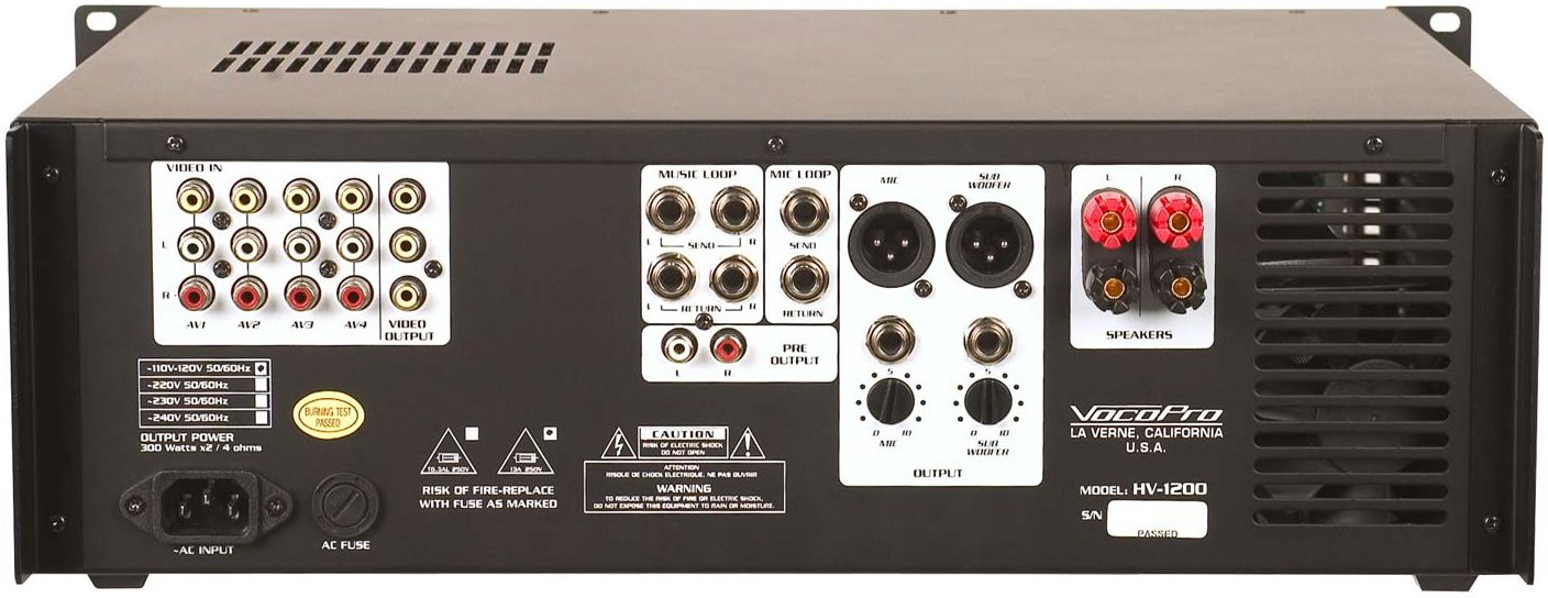 VocoPro HV1200 Professional High Power Vocal Amplifier, Rear