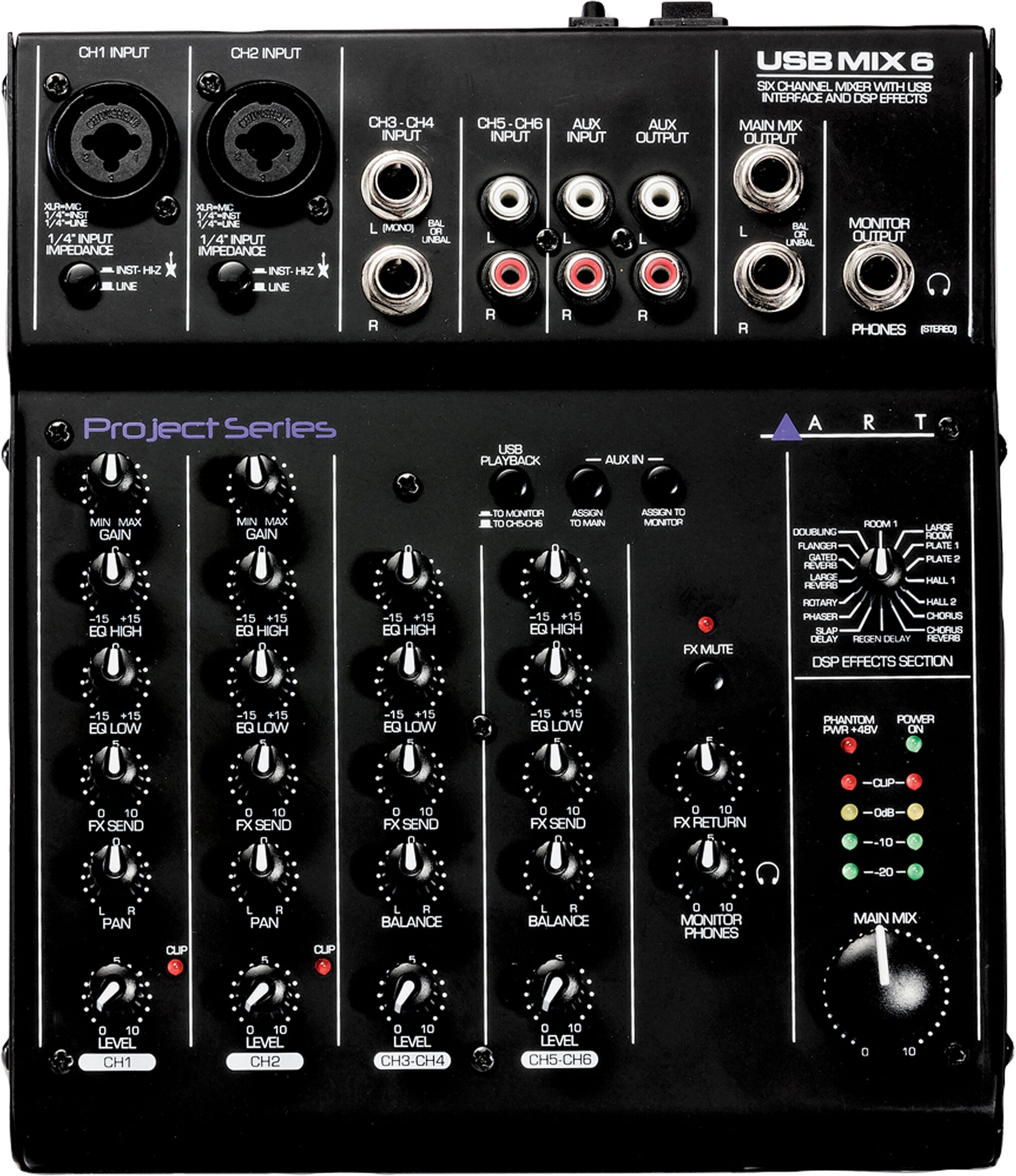 ART USBMix6 6-Channel USB Mixer, New, Action Position Back