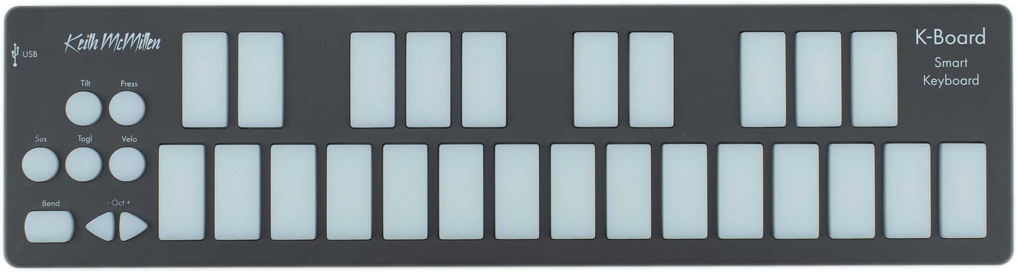 Keith McMillen Instruments K-Board-C Smart Sensor USB-C MIDI Keyboard Controller, Action Position Front