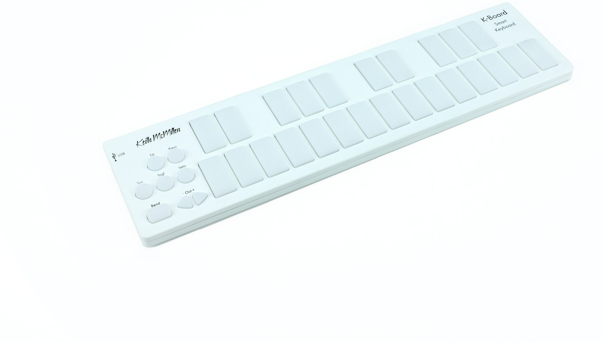 Keith McMillen Instruments K-Board-C Smart Sensor USB-C MIDI Keyboard Controller, Angled Front
