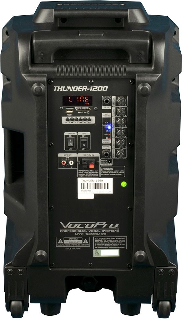VocoPro Karaoke Thunder 1200 Powered Party PA Speaker (with Lights), Main Back