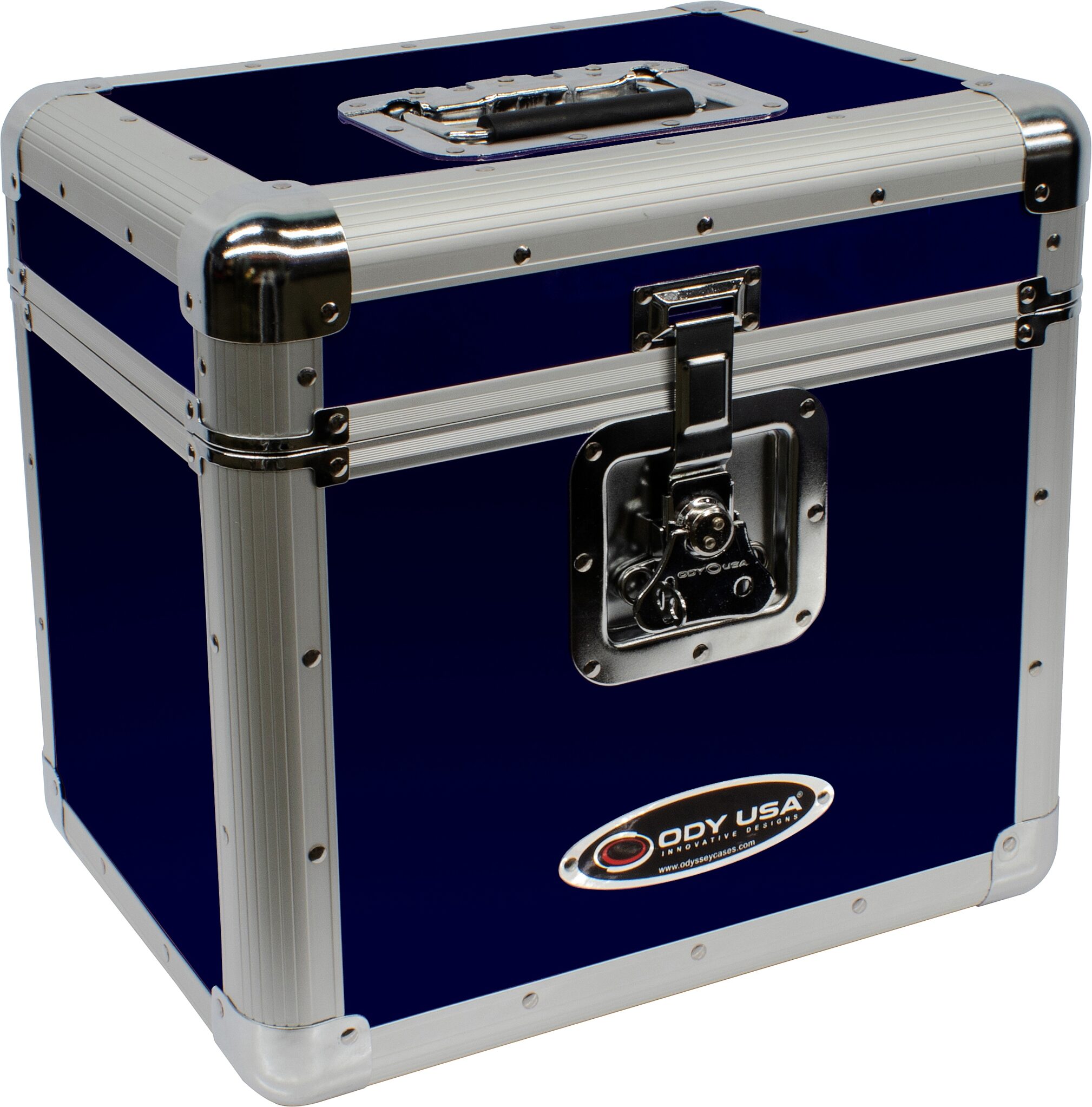 Odyssey KLP2 Stacking Record Case for 70 12" Vinyl Records, Blue, Action Position Back