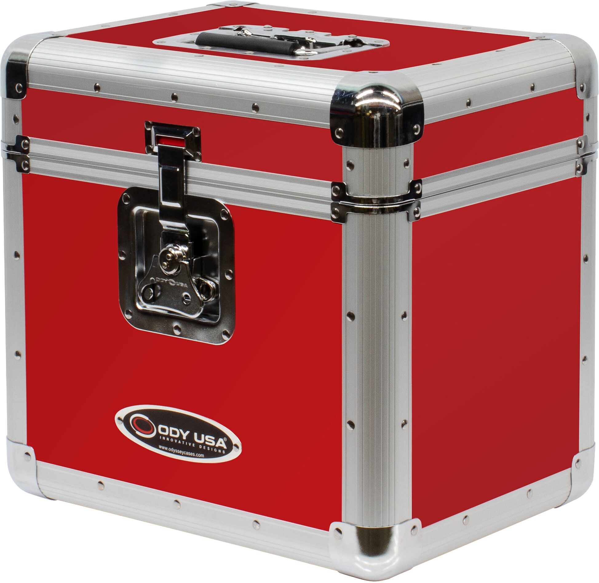 Odyssey KLP2 Stacking Record Case for 70 12" Vinyl Records, Red, Action Position Back