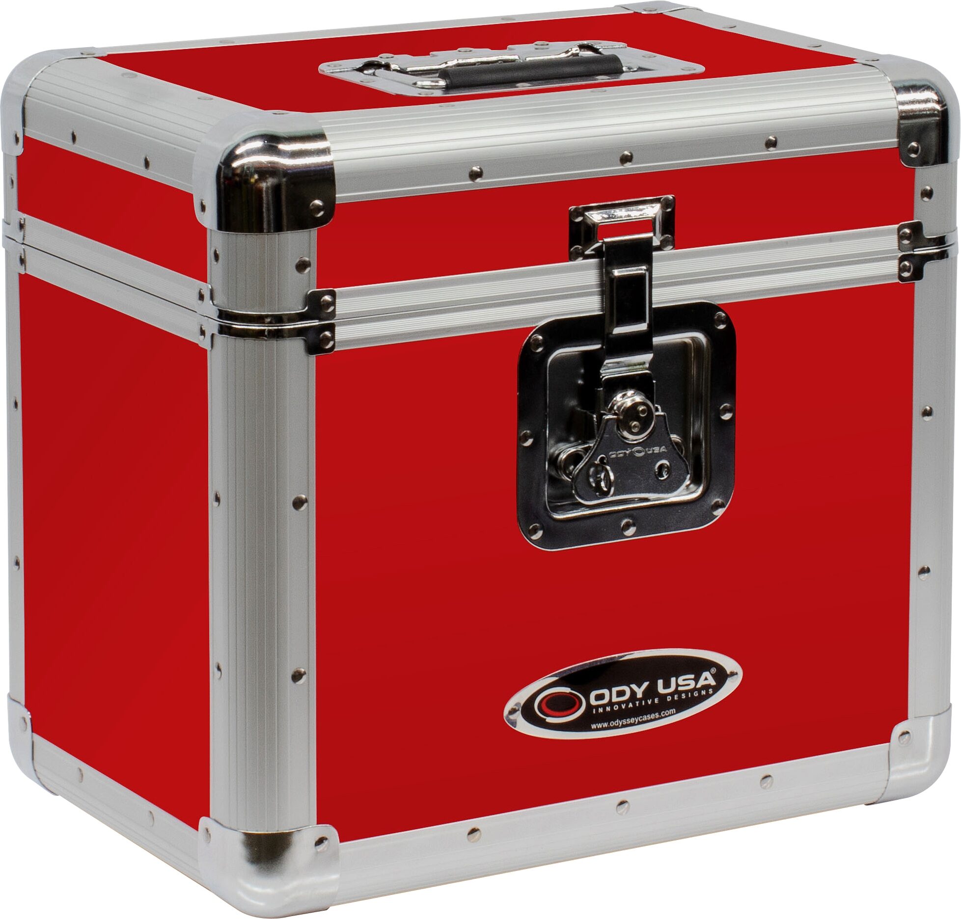 Odyssey KLP2 Stacking Record Case for 70 12" Vinyl Records, Red, Action Position Back