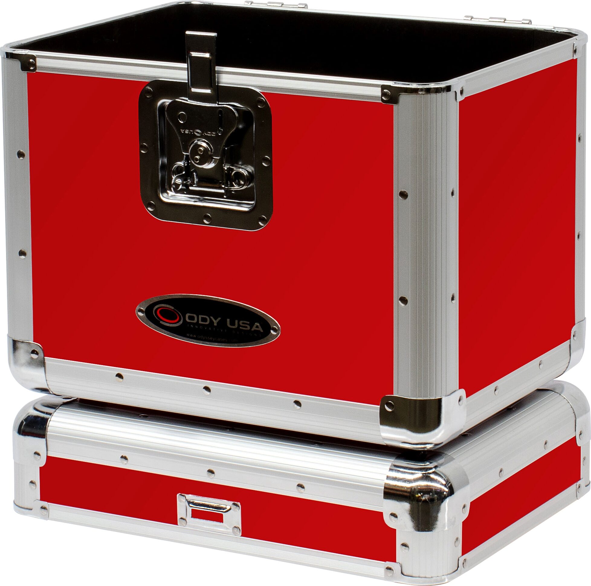 Odyssey KLP2 Stacking Record Case for 70 12" Vinyl Records, Red, Action Position Back