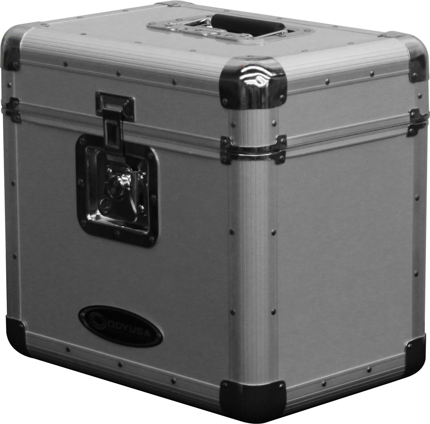 Odyssey KLP2 Stacking Record Case for 70 12" Vinyl Records, Silver, Action Position Back